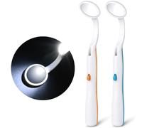 ACWOO Miroir d'Inspection Dentaire avec LED Lumière, 2 Pièces Miroir Dentaire avec La Lumière, Miroir Anti Brouillard Courbe Angle, Miroir Buccal pour Soins Dentaires, Bleu et Orange