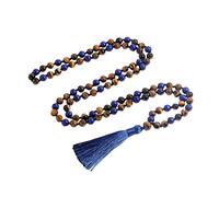 Acxico 1 collier mala bouddhiste tibétain en lapis lazuli œil de tigre jaune 108 perles de prière