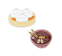 Acxico Lot de 2 broches en émail pour chignon farci à la vapeur et broche créative en forme de dessin animé Rose
