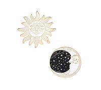 Acxico Lot de 2 broches tendance en émail motif ciel étoilé lune et soleil en émail blanc, Émail