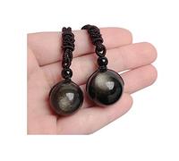 Acxico Lot de 2 colliers avec pendentif en obsidienne dorée œil arc-en-ciel pour homme et femme (type 1 18 mm + type 2 20 mm)