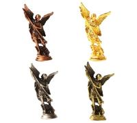 Acxico Lot de 4 figurines vintage de l'archange Michael - Décoration religieuse en alliage d'acier avec ailes dorées et épée rouge, design complexe pour la maison, le bureau, la voiture, affichage de