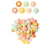 Acxico Lot de 50 décorations de tournesol aux couleurs pastel et vibrantes - Motif visages souriants - Idéal pour les loisirs créatifs, le scrapbooking, les pinces à cheveux, les bijoux, la décoration