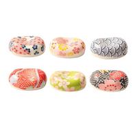 Acxico Lot de 6 repose-baguettes en céramique solide en forme de fleur de cerisier et de soja, artisanat de style japonais avec motif unique, porte-baguettes ménagères, repose-stylos, petit décor