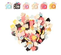 Acxico Lot de 70 breloques à dos plat en résine pour appareil photo, motifs colorés pour loisirs créatifs, étuis de téléphone, réfrigérateurs, pinces à cheveux et plus encore