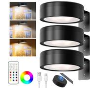 Acxilexy 3PCS Applique Murale LED Sans Fil 13 Couleurs Magnétiques Rechargeables pour Cadres Photo, Spot LED avec Télécommande, Variateur et Minuterie, Lampe Murale pour Tableaux et Peintures.