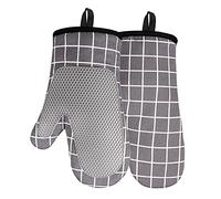 Acxilexy Gants de Four, Gants de Cuisine Silicone Résistant à Chaleur en Coton et Antidérapant, Gants de Barbecue Résistant à Chaleur à épissure Carrée pour Cuisine, Barbecue Griller, Cuire