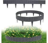 ACXIN 50m Bordure de pelouse Bordure de parterre Palissade de jardin aspect rotin avec 50 éléments Palissade de jardin ronde Palissades en plastique (50 pièces, anthracite)