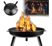 ACXIN Ø80cm Bol de feu Corbeille à feu ronde Poêle de terrasse en métal Bols de feu avec poignée Anti-rouille Jardin Poêle à charbon pour chauffage/BBQ Barbecue Hiver Chauffage Feu de camp Fête