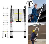 ACXIN Echelle télescopique en aluminium de 3,8m avec crochets amovibles et pieds antidérapants, échelle en aluminium pliable, échelle de grenier, capacité de charge 150 kg