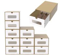 ACXIN Ensemble de boîtes à chaussures empilables, ensemble de boîtes de rangement avec tiroirs et fenêtre transparente, boîte en carton-kraft, 34,5 x 23,5 x 13,5 cm, 10 pièces, brun