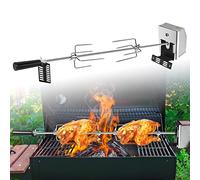 ACXIN Kit de tournebroche en acier inoxydable de 107 cm avec moteur avec aiguilles à viande, rôtissoire électrique, grille de cuisson avec 2 fourchettes à viande, pour camping, fête, jardin,