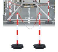 ACXIN Lot de 2 chaînes de signalisation en plastique rouge et blanc - 6 mm d'épaisseur - Pour parking - Chaîne d'avertissement pour barrières dans les allées - Lot de 2 poteaux avec chaîne de barrière