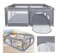 ACXIN Parc bébé 180 x 200 x 68 cm avec base antidérapante et filet respirant, grille stable centre d'activités pour enfants, gris
