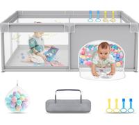 ACXIN Parc pour b?b ? 150x180cmParcours pour b?b ? avec 50 balles Ocean & 4 anneaux de traction & sac de transport, Tente de parc pliable avec filet respirant pour enfants, Gris avec motifs d'astronau