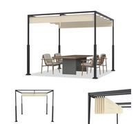 ACXIN Pergola avec toit ouvrant, toit de terrasse en acier, polyester enduit de PA imperméable 160 g, tonnelle de jardin autoportante avec protection solaire réglable (beige, 3 x 3 m)