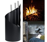 ACXIN Serviteur de cheminée moderne 4 pièces noires, comprenant balai, pelle, tisonnier, support en acier avec poignées en acier inoxydable, bonne résistance à la chaleur, anti-salissure, beau et