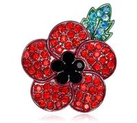 Aczyqws Broche coquelicot rouge en émail avec ruban fleurs et feuilles vertes Lest We Forget Legion, taille unique, Métal