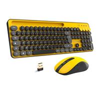 AD Advance - PEP'S, Ensemble Clavier et Souris sans Fil, Touches Rondes et Clics Ultra Silencieux, Connexion Wireless 2.4GHz, Design Machine à Écrire, Pavé Numérique, Support Smartphone Inclus, Jaune
