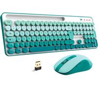 AD Advance - PEP'S, Ensemble Clavier et Souris sans Fil, Touches Rondes et Clics Ultra Silencieux, Connexion Wireless 2.4GHz, Design Machine à Écrire, Pavé Numérique, Support Smartphone Inclus, Vert
