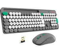 AD Advance - PEP'S, Ensemble Clavier et Souris sans Fil, Touches Rondes et Clics Ultra Silencieux, Connexion Wireless 2.4GHz, Design Machine à Écrire, Pavé Numérique, Support Smartphone Inclus, Vert