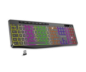 AD Advance - R Type, Clavier Sans Fil Silencieux Rechargeable, Touches Ergonomiques Rétroéclairées, Layout AZERTY Français, Autonomie Longue Durée, Connexion 2.4 Ghz, Compatible Windows, Mac, PC, Noir