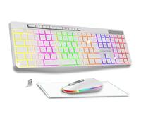 AD Advance - R Type, Ensemble Clavier Souris sans Fil Silencieux + Tapis Antidérapant, Rétroéclairé RGB, Souris LED Optique 1600 DPI, Kit Bureautique Rechargeable, pour PC, Mac & Ordinateur Portable