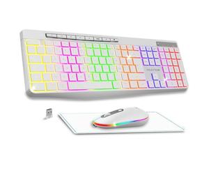 AD Advance - R Type, Ensemble Clavier Souris sans Fil Silencieux + Tapis Antidérapant, Rétroéclairé RGB, Souris LED Optique 1600 DPI, Kit Bureautique Rechargeable, pour PC, Mac & Ordinateur Portable