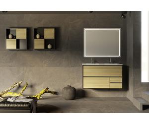 AD BATH Ensemble meubles de salle de bain : double vasque céramique, meuble de rangement, miroir LED - BLOC16-ACABADO-NEGRO/OAKSLAVONIA