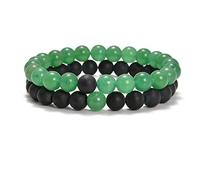 AD Beads 2Pcs His & Hers Distance Perles Bracelets Elastique Pierre Naturelle Yoga Bracelet 8mm Noir