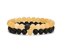 AD Beads Lot de 2 bracelets de yoga élastiques en pierre naturelle pour elle et lui, 8 mm, Pierre précieuse Agate noire mate Améthyste Turquoise Œil de tigre Pierre précieuse, na