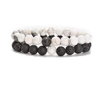 AD Beads Lot de 2 bracelets élastiques en pierres naturelles pour elle et lui, 8 mm, Pierre précieuse Agate noire mate Améthyste Turquoise Œil de tigre Pierre précieuse