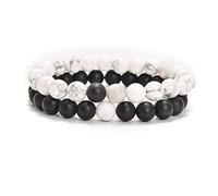 AD Beads Lot de 2 bracelets élastiques en pierres naturelles pour elle et lui, 8 mm, Pierre précieuse Agate noire mate Améthyste Turquoise Œil de tigre Pierre précieuse, na
