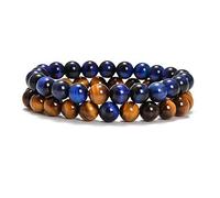 AD Beads Lot de 2 bracelets élastiques en pierres naturelles pour elle et lui, 8 mm, Pierre précieuse Agate noire mate Améthyste Turquoise Œil de tigre Pierre précieuse