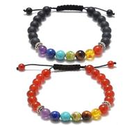 AD Beads Lot de 2 bracelets élastiques en pierres naturelles pour elle et lui, 8mm, Agate noire mate, Bracelets