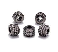 AD Beads Lot de 5 perles intercalaires en zircon avec grand trou 6 x 7 mm Transparent sur bronze