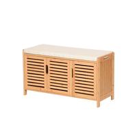 AD.CON - Meuble à chaussures en bambou avec banc d'assise, étagère à chaussures avec 3 compartiments, coussin, meuble à chaussures, pour entrée, 50 x 90 x 35 cm (Beige)