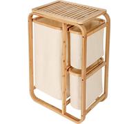 AD.CON Panier à linge en bambou XL, étagère de salle de bain, séchoir à linge en bambou, sac à linge, étagère de salle de bain, trieur à linge Beige