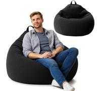 AD.CON Pouf avec remplissage de perles EPS Puff Fauteuil de relaxation Coussin de sol Bean Bag 120x120x60cm 350L Noir