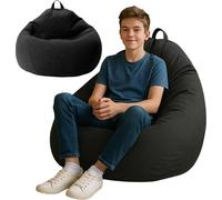AD.CON Pouf avec remplissage de perles EPS Puff Fauteuil de relaxation Coussin de sol Bean Bag 80x90x50cm 185L Noir