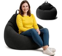 AD.CON Pouf avec remplissage de perles EPS Puff Fauteuil de relaxation Coussin de sol Bean Bag 90x110x50cm 250L Noir