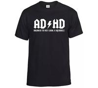 AD/HD Highway to Hey Look A Squirrel T-Shirt Homme Drôle ADHD ACDC ADSR Tee Top, T-shirt noir imprimé blanc, S