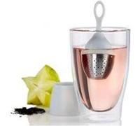 AdHoc TE16 FLOATEA Infuseur à thé flottant | Acier inoxydable/plastique | Filtre à thé en vrac, avec support collecteur d'égouttement, remplissage facile, (H) 130 mm x (P) 40 mm, gris