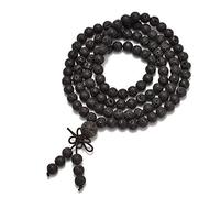 AD Perles Pierres naturelles bouddhiste 108 perles de prière Guérison Mala extensible Collier de bracelet 6 mm Black Lava