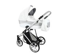 ADABABY - Poussette Mares, Poussette Bébé jusqu'à 22kg, 2 Pièces avec accessoires, Facile à Plier, Moderne, Fonctionnelle, Légère et Respirante (Blanc et Argent)