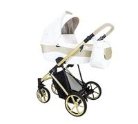 ADABABY - Poussette Mares, Poussette Bébé jusqu'à 22kg, 2 Pièces avec accessoires, Facile à Plier, Moderne, Fonctionnelle, Légère et Respirante (Blanc et Or)