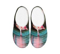ADAhgu Deux chaussons TPR pour adultes imprimés flamants roses lavables pour hommes et femmes chaussures d'hiver respirantes et confortables
