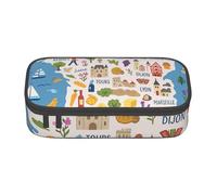 ADAhgu Grande trousse de rangement avec carte de France avec icônes décoratives, fournitures scolaires, voyages, étudiants, professionnels