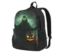 ADAhgu Green Ghost Horror Sac à dos de grande capacité résistant à l'eau Motif citrouille d'Halloween Sac à dos de randonnée en plein air Weekend escapades