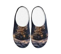 ADAhgu Pantoufles en TPR lavables pour homme et femme - Motif sapin de Noël et neige - Chaussures d'hiver respirantes et confortables